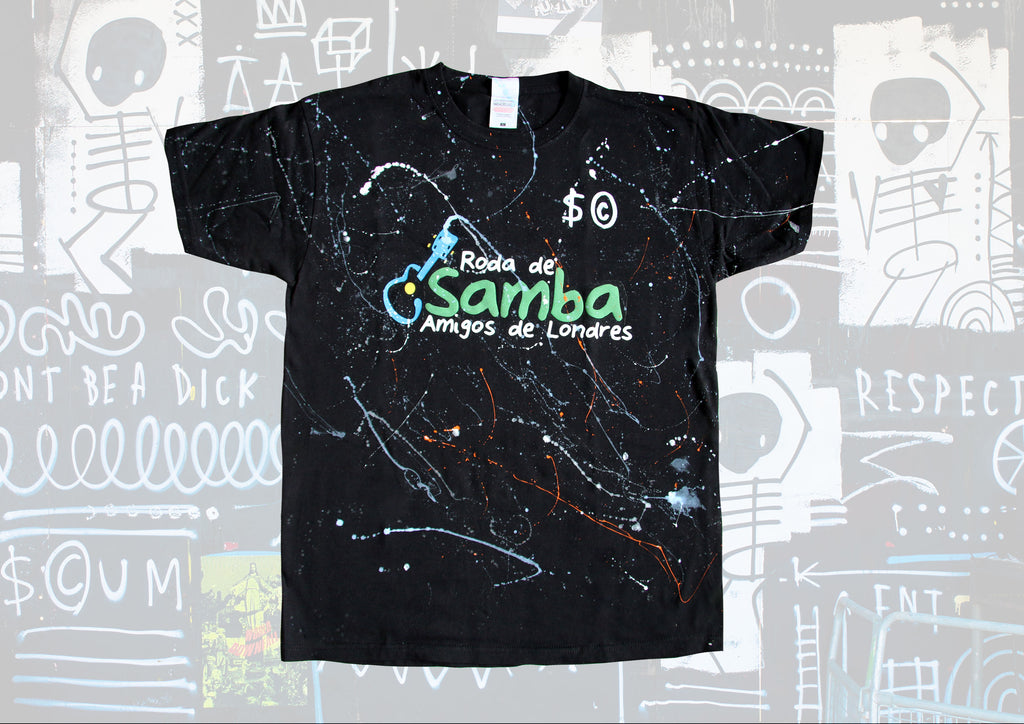 Wearable Art - Hand Finished Black T-Shirt Samba Print XL/L