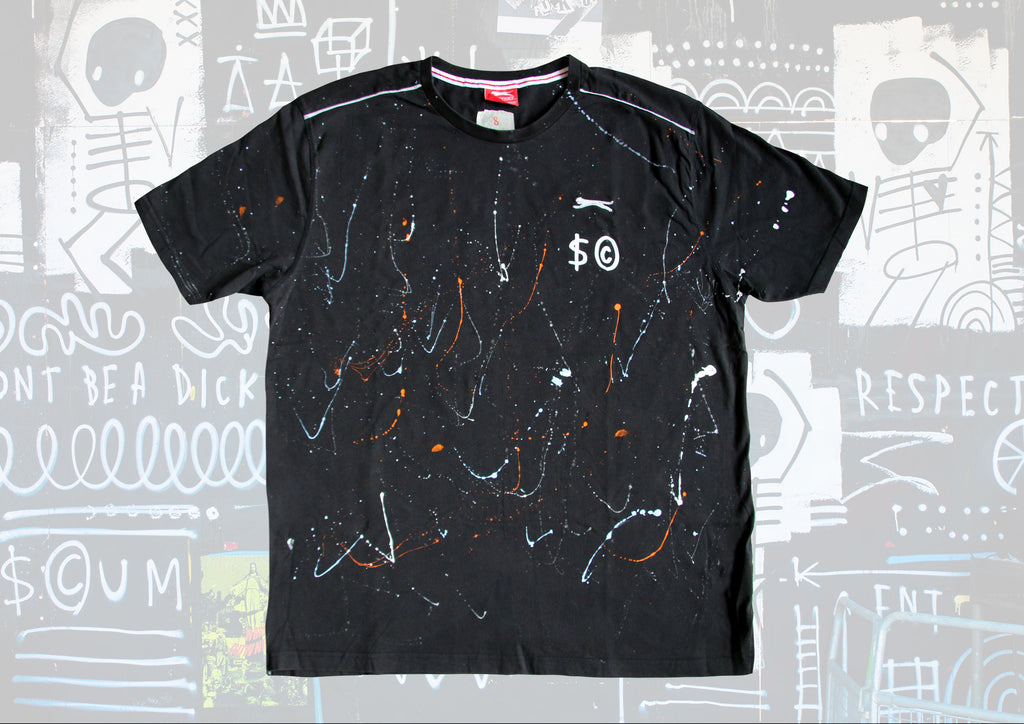 Wearable Art - Hand Finished Black Slazenger T-Shirt XXL/XXXL